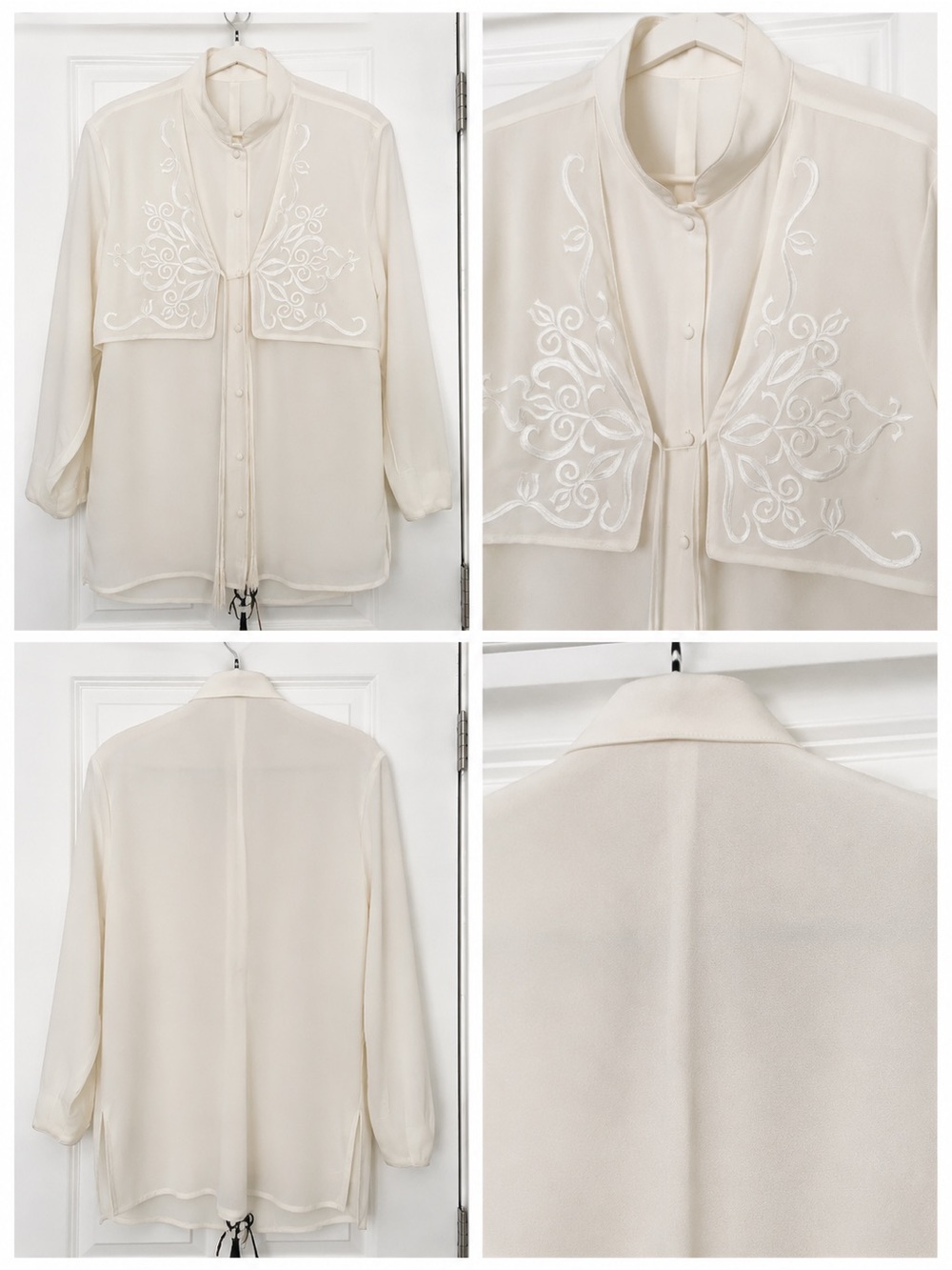 Vintage Casual Corner Ivory Embroidered Layered Blouse Top Size M